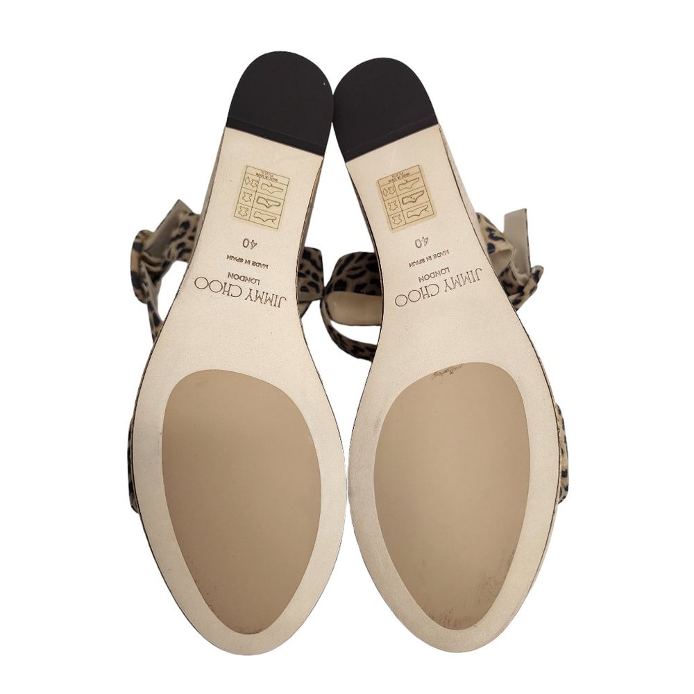 JIMMY CHOO Suede Leather Trim Wedge Heels Sandals Animal Print Light Brown 40 - Picture 5 of 10